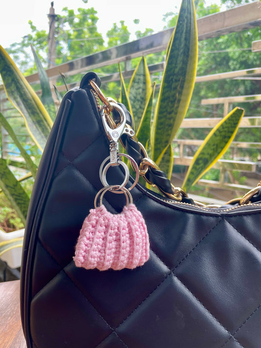 Pink Crochet Heart Pouch – Handmade Mini Charm – Kawaii Keyring – Cute Gift for Her