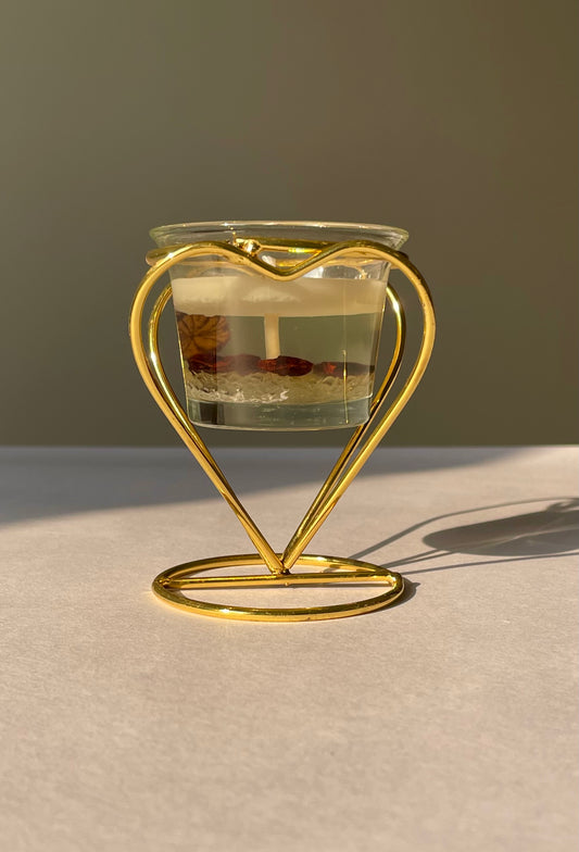 Jelly Candle with Ocean & Sea Shell in Gold Metallic Heart Stand