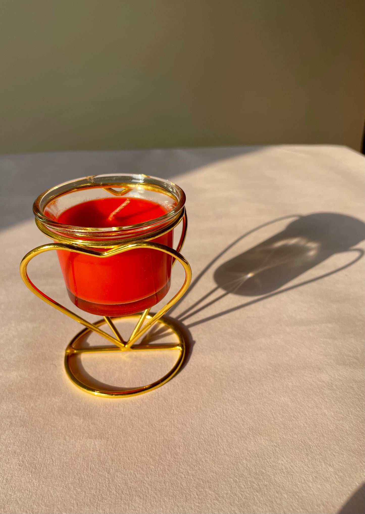 Rose-Scented Red Candle - Stylish Gold Heart Stand Accent