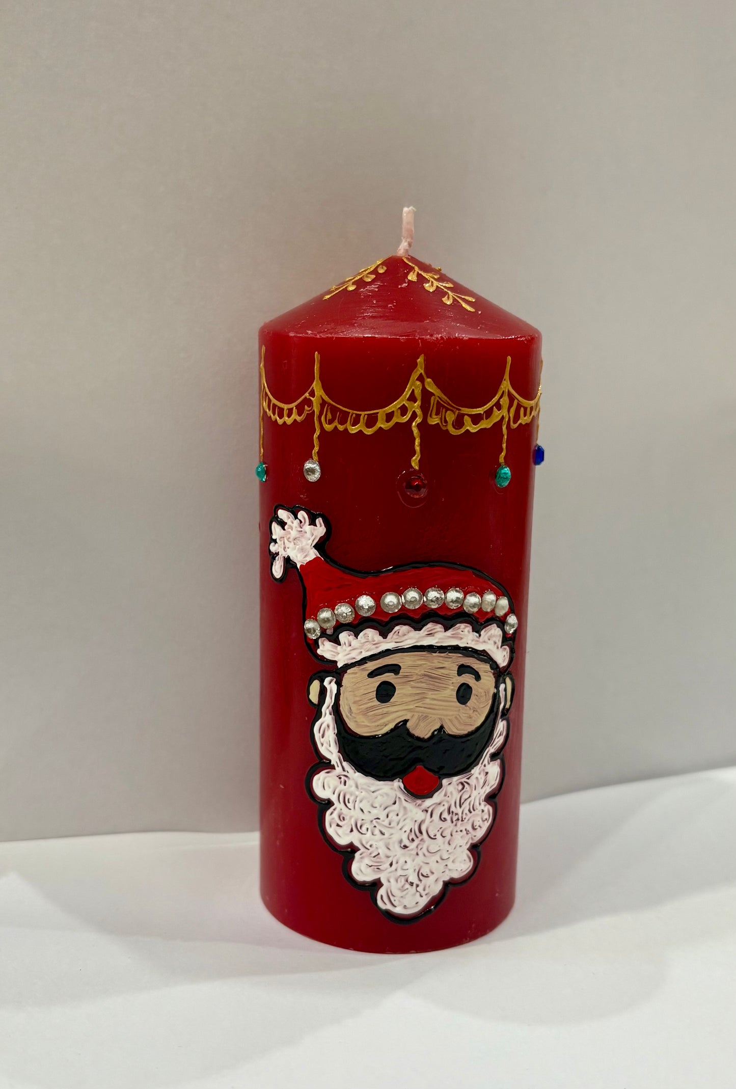 Red Santa Claus Hand-Decorated Candle - Christmas Candle