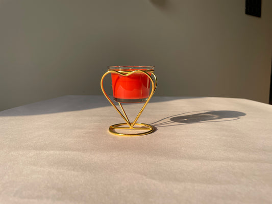 Elegant Red Rose Scented Candle on Gold Heart Stand - Romantic Decor