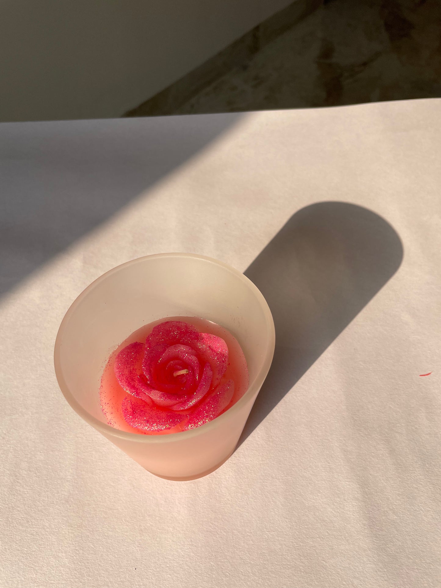 Romantic Decor: Sparkling Rose Scented Candle - Tinted Glass Jar