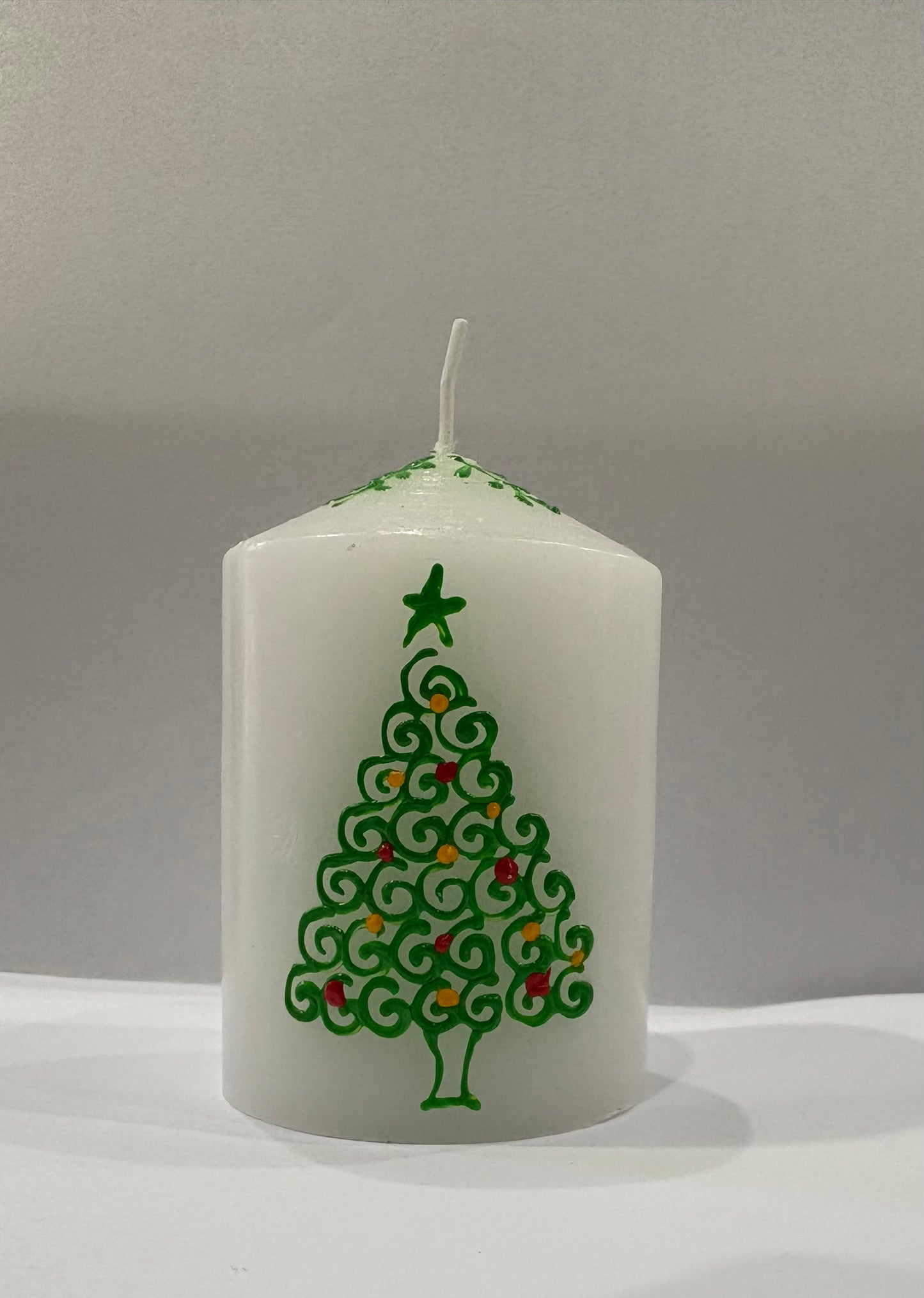White Christmas Tree Decorative Pillar Candle | Christmas Candle