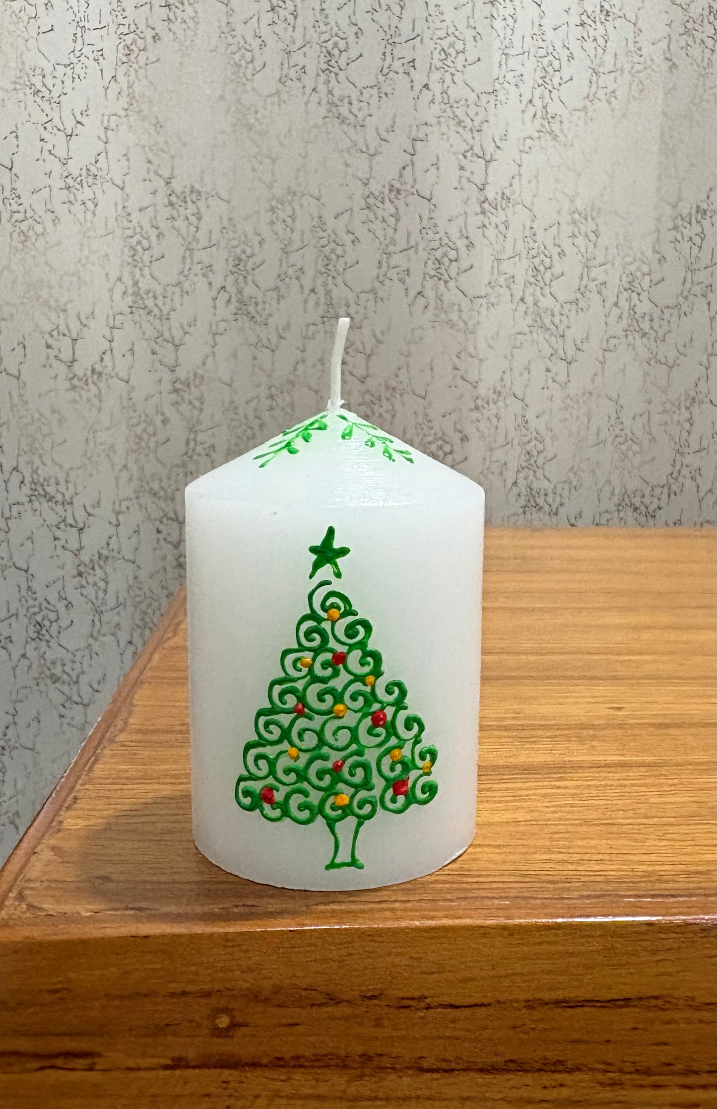 White Christmas Tree Decorative Pillar Candle | Christmas Candle