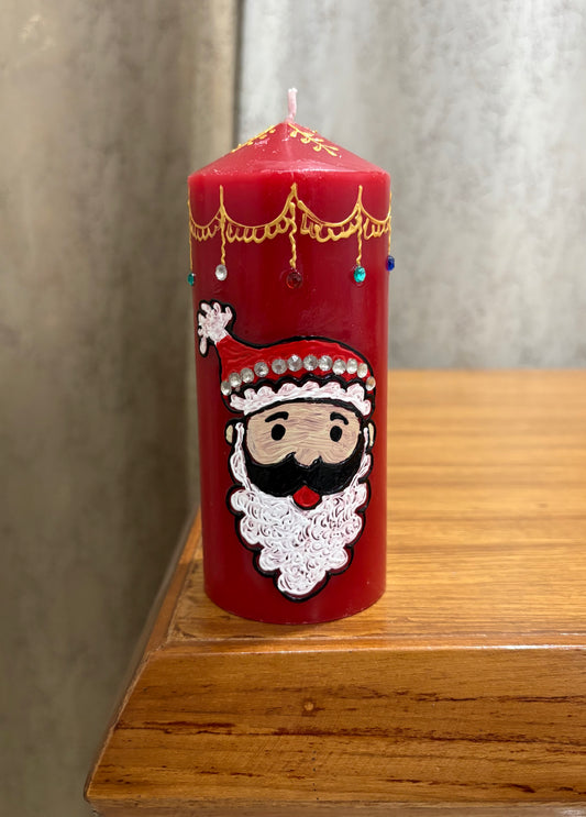 Red Santa Claus Hand-Decorated Candle - Christmas Candle