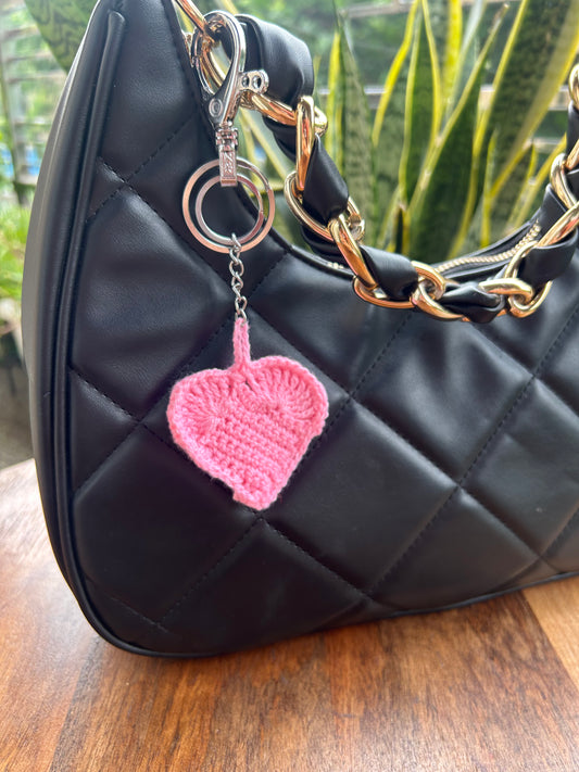 Crochet Pink Heart Keychain – Handmade Love Token – Cute Gift for Her / Him