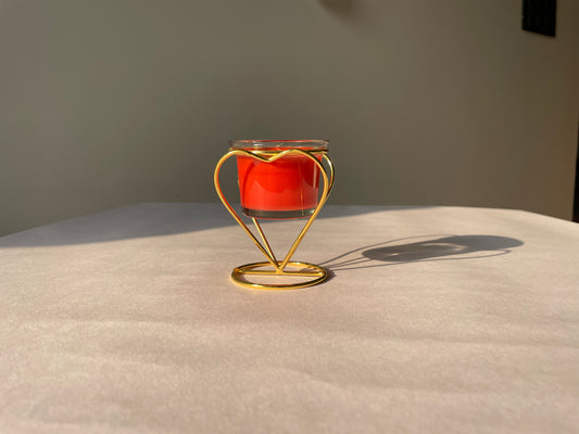 Elegant Red Rose Scented Candle on Gold Heart Stand - Romantic Decor