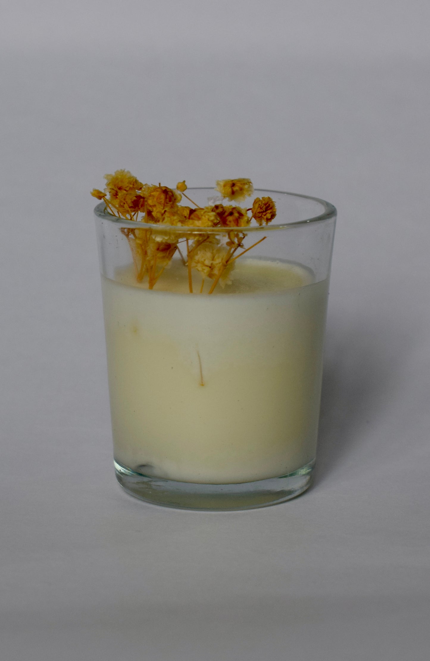 Glass Jar Soy Wax Candle with Yellow Flowers | Long-Lasting, Aromatic Fragrance