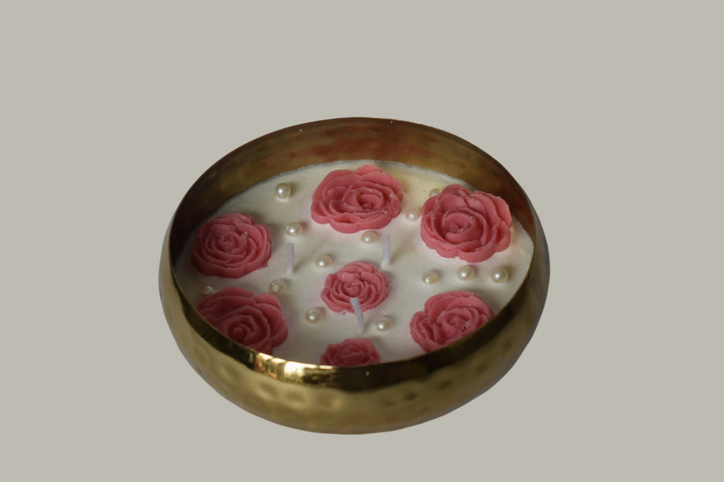 Urli Candle with Scented Soy Wax & Pink Rose Design | Long-Lasting, Multi-Wick, Romantic